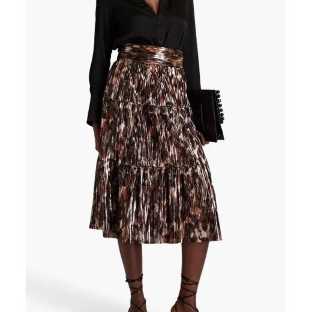 Ba&sh NEW Women's Metallic Poly Violet Tiered Pleated Midi Skirt Size 8 - Picture 2 of 16